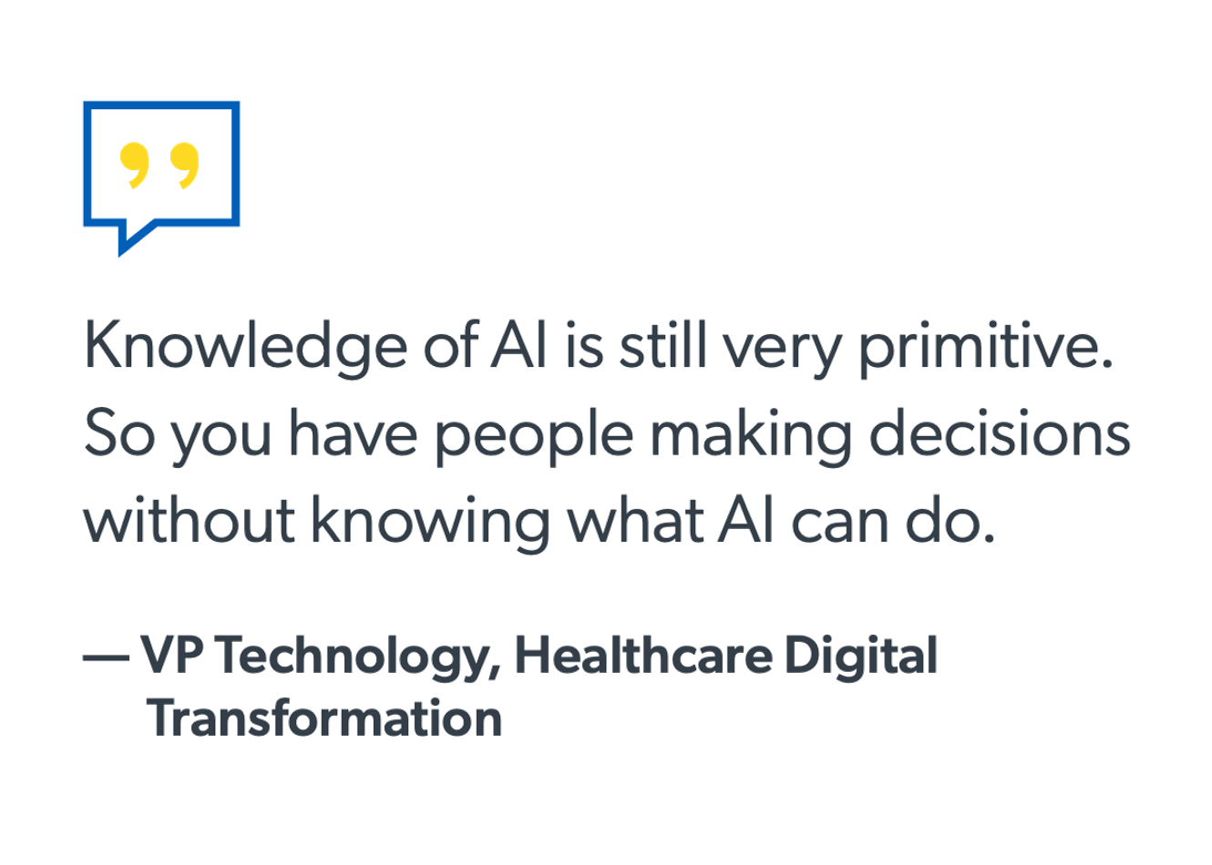 Knowledge of AI is still very primitive. So you have people making decisions without knowing what AI can do. — VP Technology, Healthcare Digital Transformation